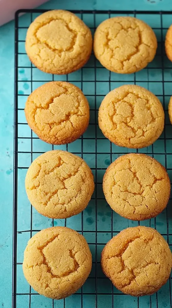 Simple, Beautiful Cornmeal Cookie Recipe 3 Freshly baked cornmeal cookies cooling on a wire rack.
