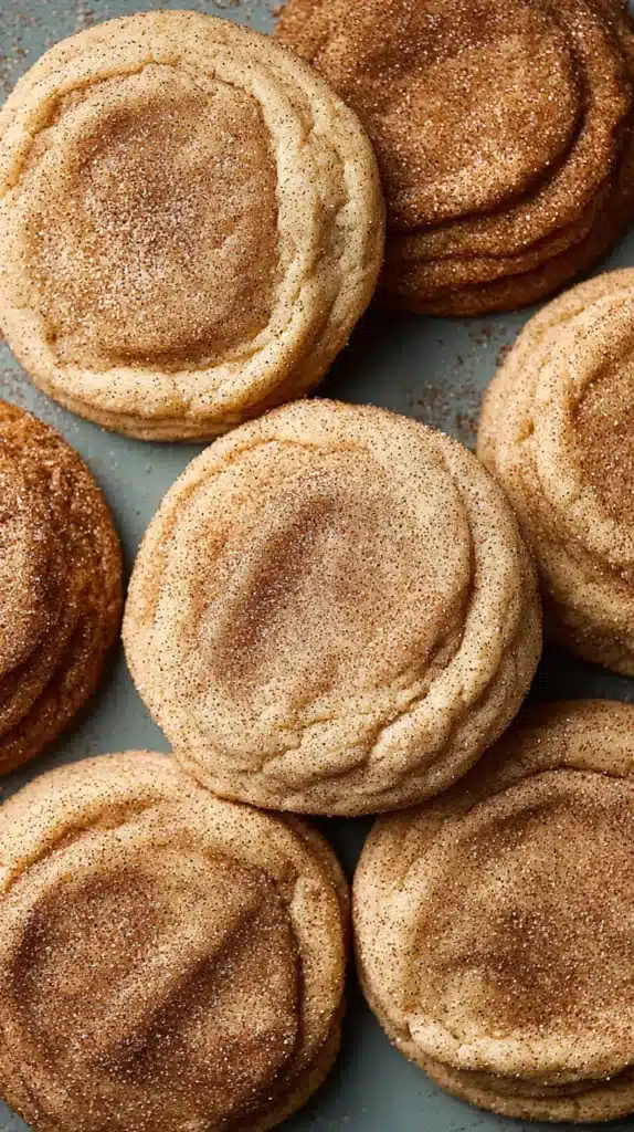 churro cookie recipe close-up showing a tray of cinnamon-sugar cookies with crinkled tops and tender texture