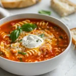 Cozy Lasagna Soup 2.0 with Cheese and Basil