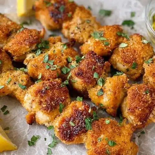 Platter of Chicken Spiedini skewers with lemon wedges and a bowl of lemon herb butter.