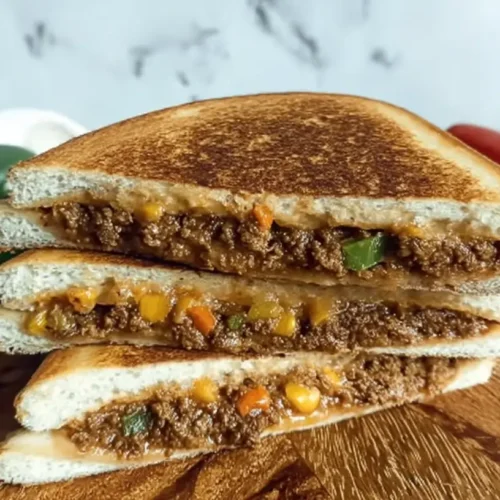 Frying Saucer Recipe: Easy, Golden, Delicious 5 Frying Saucer Recipe triangle-cut sandwiches showing saucy beef filling