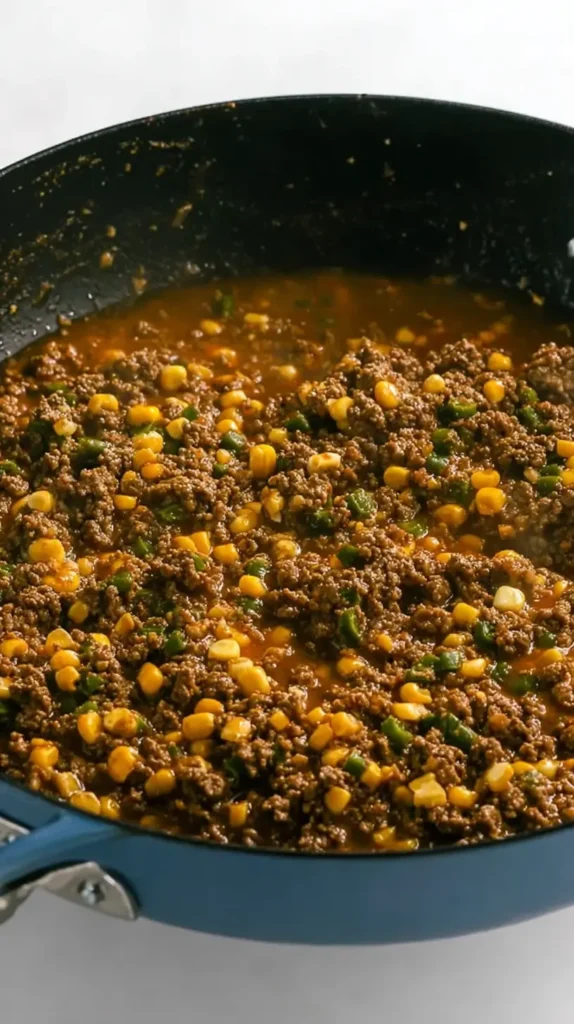 Frying Saucer Recipe: Easy, Golden, Delicious 3 Frying Saucer Recipe beef and corn filling simmering in a skillet