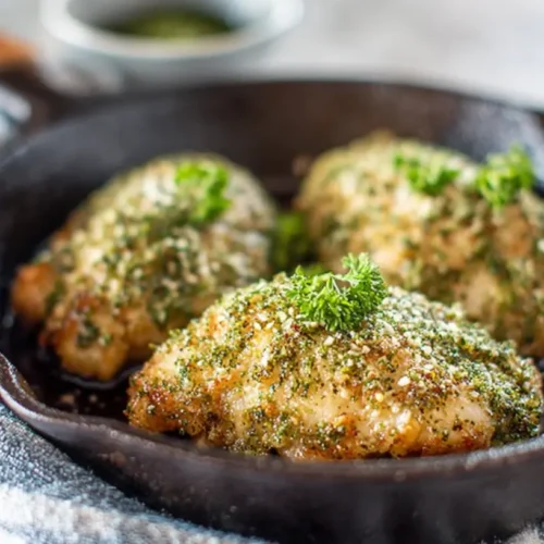 Imperial Chicken Recipe: Easy With Crispy Crust 6 Three pieces of crispy Imperial Chicken in a skillet, topped with fresh parsley.