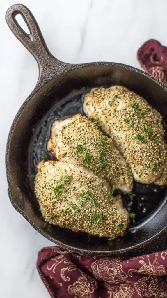 Imperial Chicken Recipe: Easy With Crispy Crust 2 Crispy baked Imperial Chicken in a cast-iron skillet, sprinkled with fresh parsley.