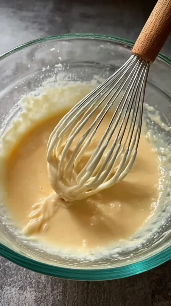whipped honey recipe being whisked in a glass bowl until creamy