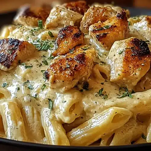 Creamy Cajun Chicken Pasta served with penne pasta coated in a smooth Cajun cream sauce and topped with golden-browned chicken