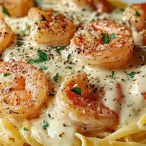 Creamy Garlic Shrimp Pasta served in a bowl with creamy Parmesan garlic sauce, sautéed shrimp, parsley, and black pepper