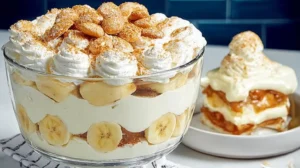 Magnolia Bakery Banana Pudding: Amazing, Crowd-Pleasing Classic Magnolia Bakery banana pudding served in a large glass trifle with banana slices, vanilla wafers, and whipped cream