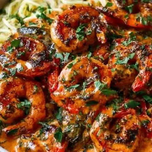 Creamy Garlic-Paprika Shrimp Skillet: Amazing & Cozy 2 Creamy Garlic-Paprika Shrimp Skillet served over pasta with creamy paprika sauce, tender shrimp, herbs, and lemon on the side