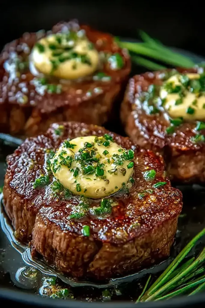 Pan Seared Steak with Garlic Butter: Amazing, Juicy Finish 4 Pan Seared Steak with Garlic Butter cooked in a skillet with multiple seared steaks, melted garlic butter, chopped herbs, and buttery pan juices