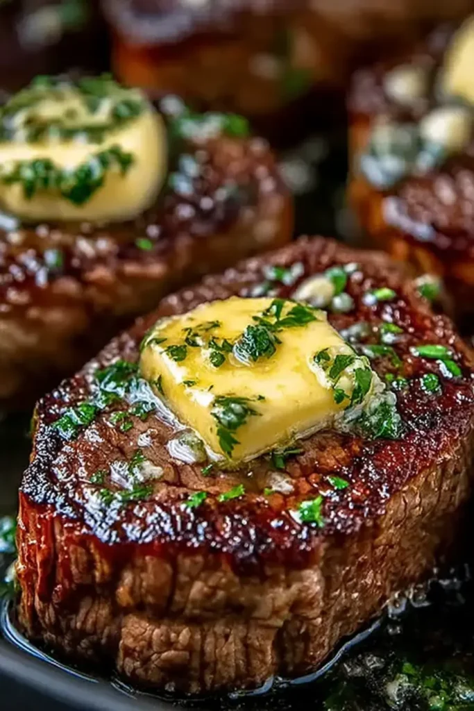 Pan Seared Steak with Garlic Butter: Amazing, Juicy Finish 3 Pan Seared Steak with Garlic Butter featuring a perfectly seared steak medallion topped with melting garlic herb butter and fresh parsley in a skillet
