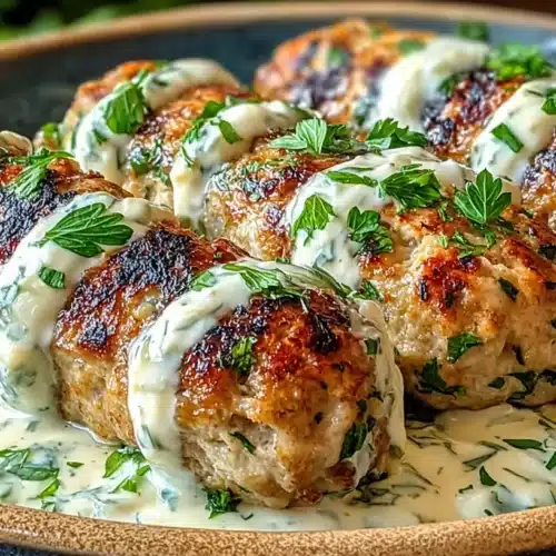 How to Make Chicken Kofta with Garlic Yogurt Sauce Fast 3 Chicken kofta with garlic yogurt sauce plated with fresh parsley and a rich creamy drizzle