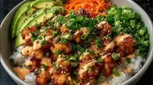 Bang Bang Chicken Bowl featuring vibrant colors and fresh ingredients