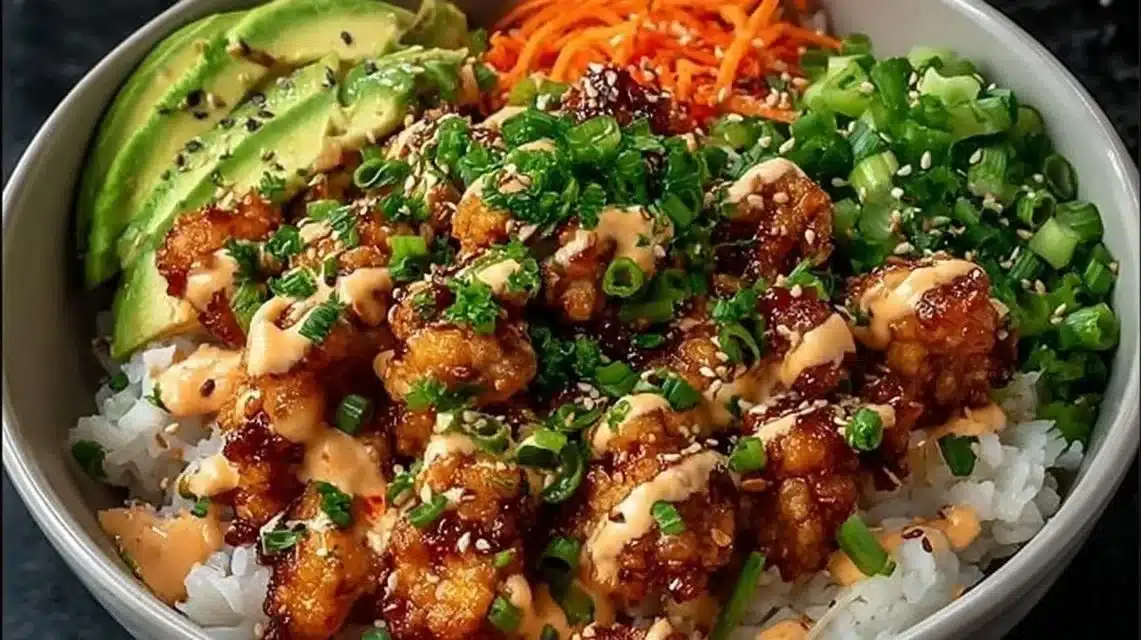Bang Bang Chicken Bowl featuring vibrant colors and fresh ingredients