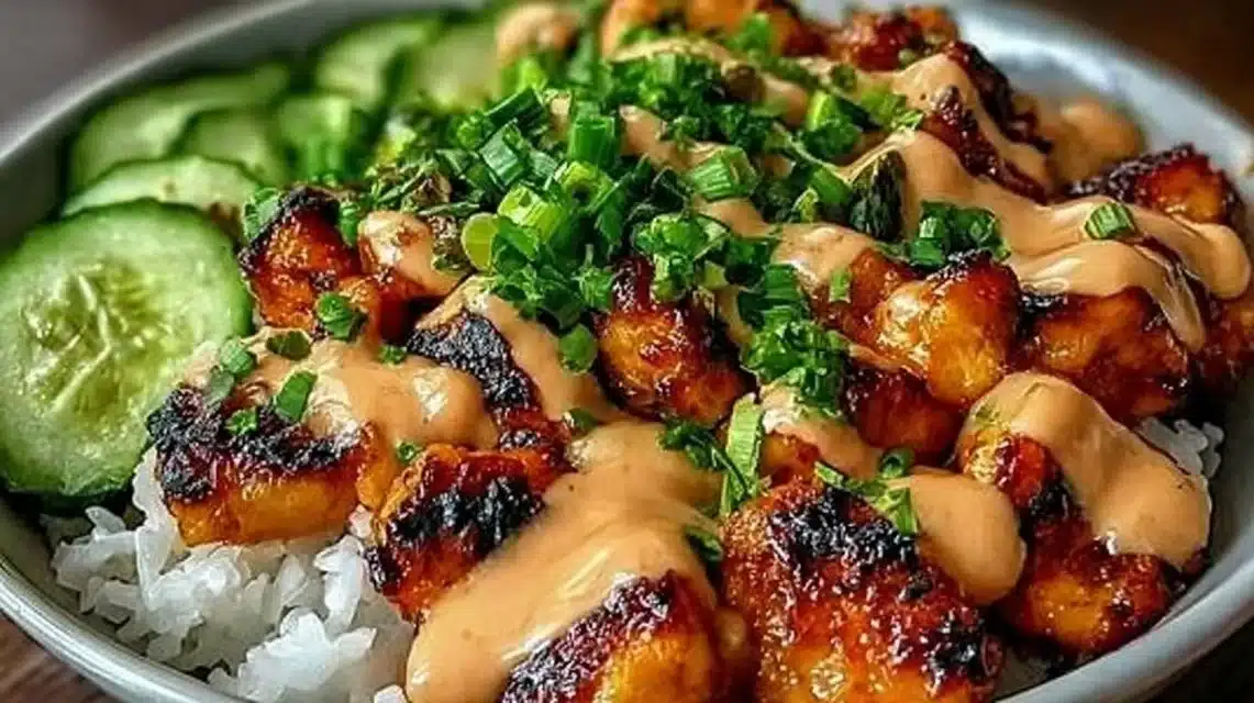 Bang Bang Chicken Bowl: An Incredible Ultimate Recipe for 2023 1 Delicious Bang Bang Chicken Bowl topped with fresh ingredients and sauce