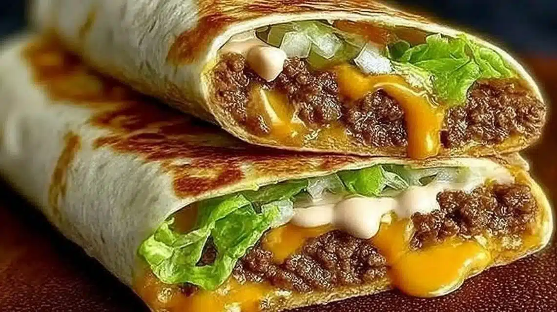 Delicious Big Mac Wraps served on a plate with fresh ingredients.