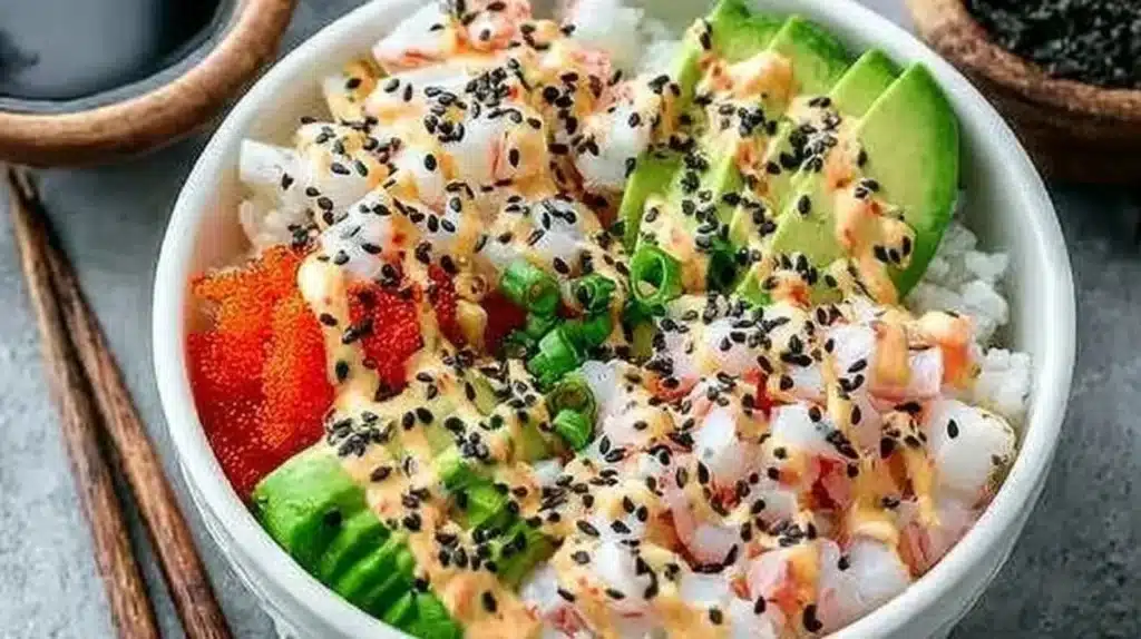 Delicious California Roll Sushi Bowl with fresh ingredients and vibrant colors