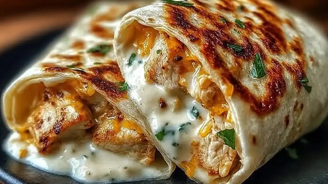 Easy Cheesy Chicken Garlic Wraps Ready in 20 Minutes 1 Delicious cheesy chicken garlic wraps served on a plate