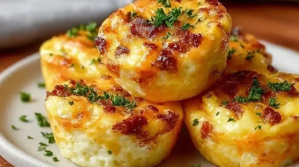 Cheesy muffin tin cottage cheese egg bites ready to serve.