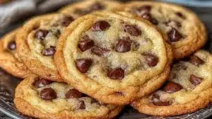 Freshly baked chewy chocolate chip cookies on a cooling rack