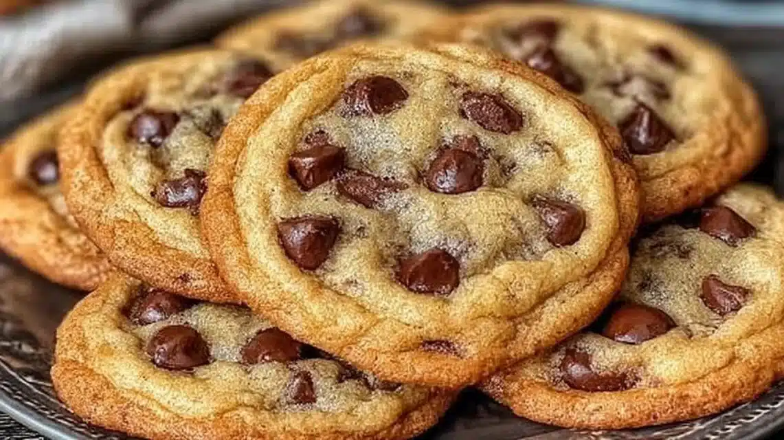 Freshly baked chewy chocolate chip cookies on a cooling rack