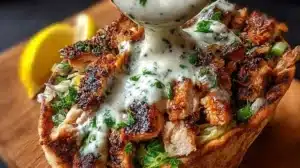 Delicious Chicken Shawarma served with creamy garlic sauce