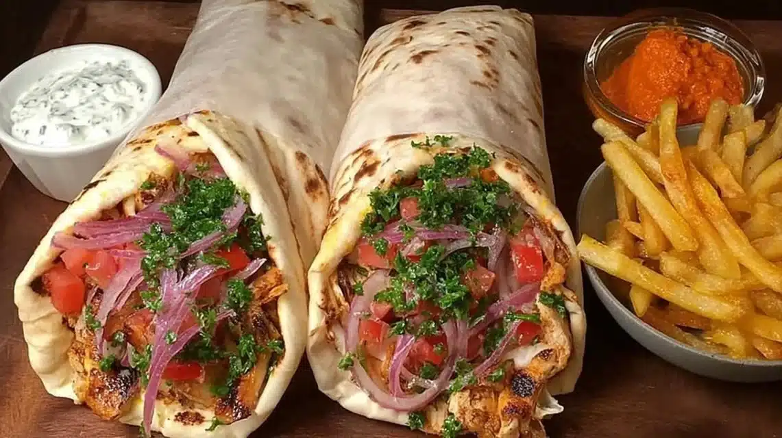 Chicken Shawarma Wrap (Simple Ingredients) 1 Delicious Chicken Shawarma Wrap filled with marinated chicken and fresh vegetables