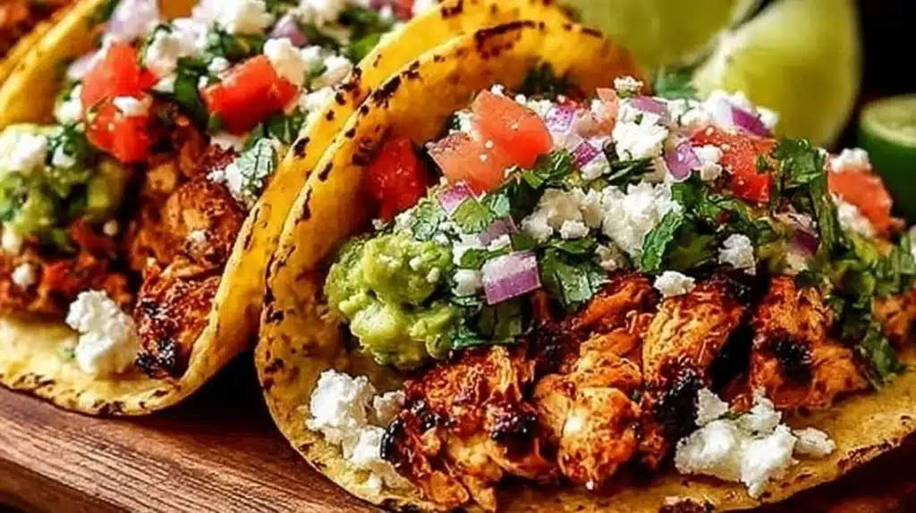 Delicious Chicken Street Tacos topped with fresh ingredients