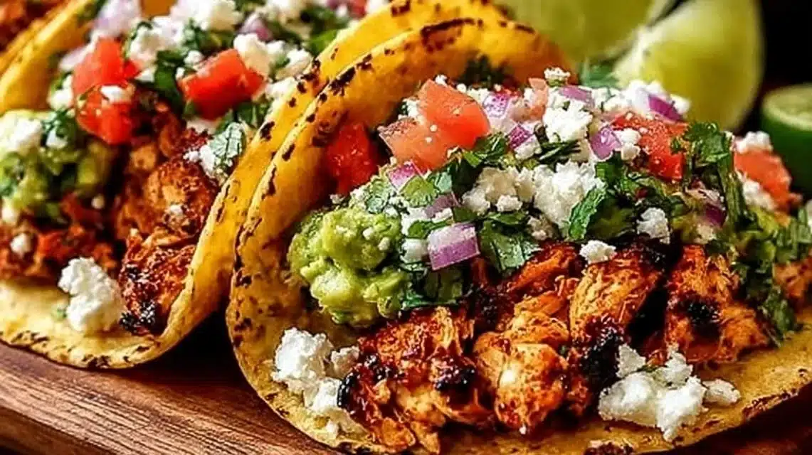Delicious Chicken Street Tacos topped with fresh ingredients