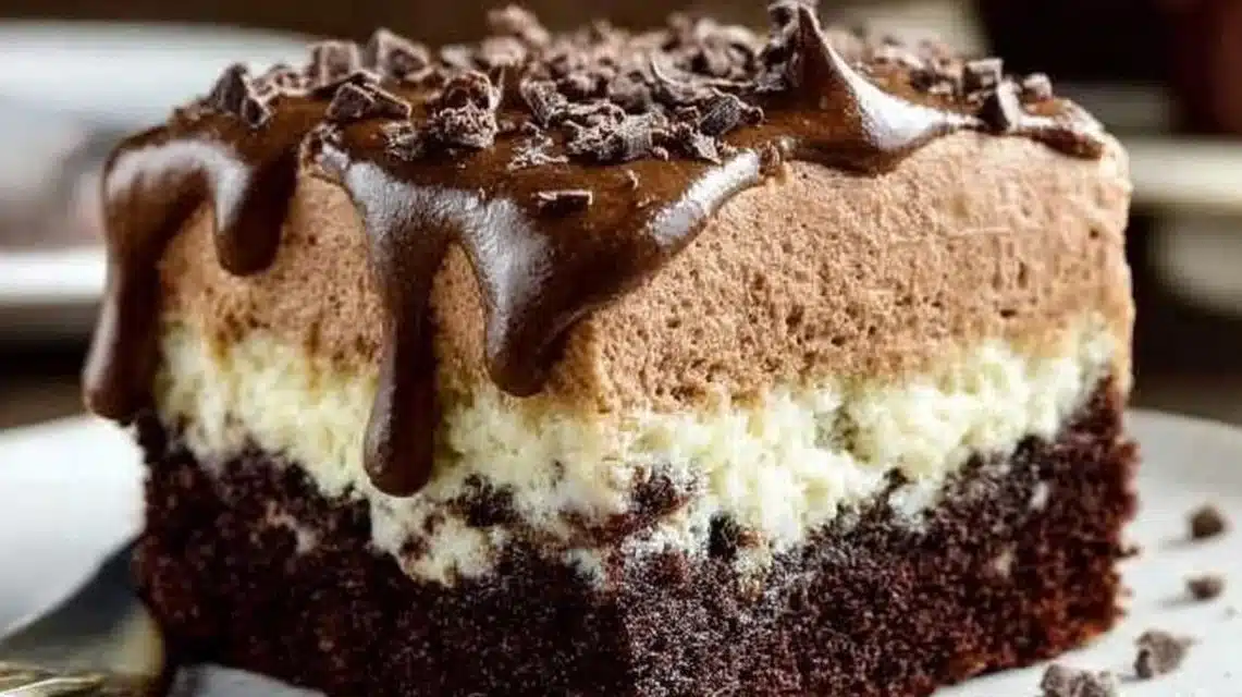 Delicious Chocolate Italian Love Cake served on a plate with chocolate drizzle