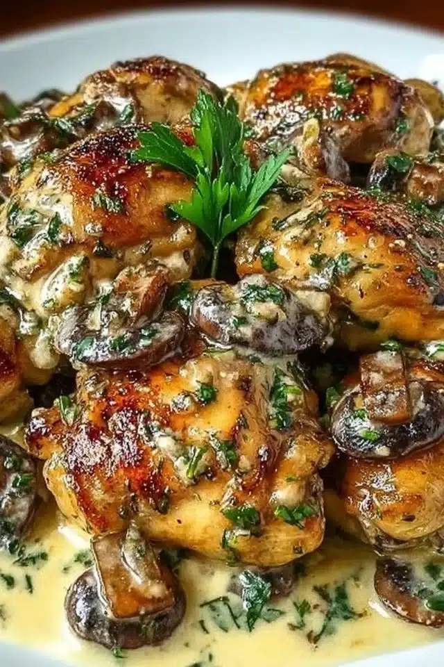 Creamy Garlic Mushroom Chicken Thighs (Easy Skillet) 2 Creamy Garlic Mushroom Chicken Thighs