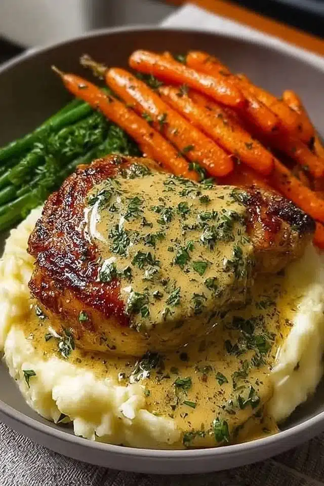 Creamy Herb Chicken with Mashed Potatoes & Glazed Carrots