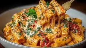 Creamy Tomato Garlic Pasta (Easy, Cozy, and So Flavorful) Delicious creamy tomato garlic pasta in a bowl, garnished with fresh herbs.