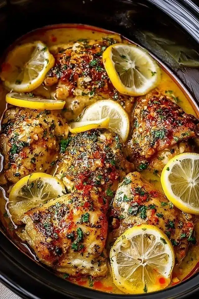 Crock Pot Chicken Thighs with Lemon Garlic Butter (Easy) 2 Crock Pot Chicken Thighs with Lemon Garlic Butter