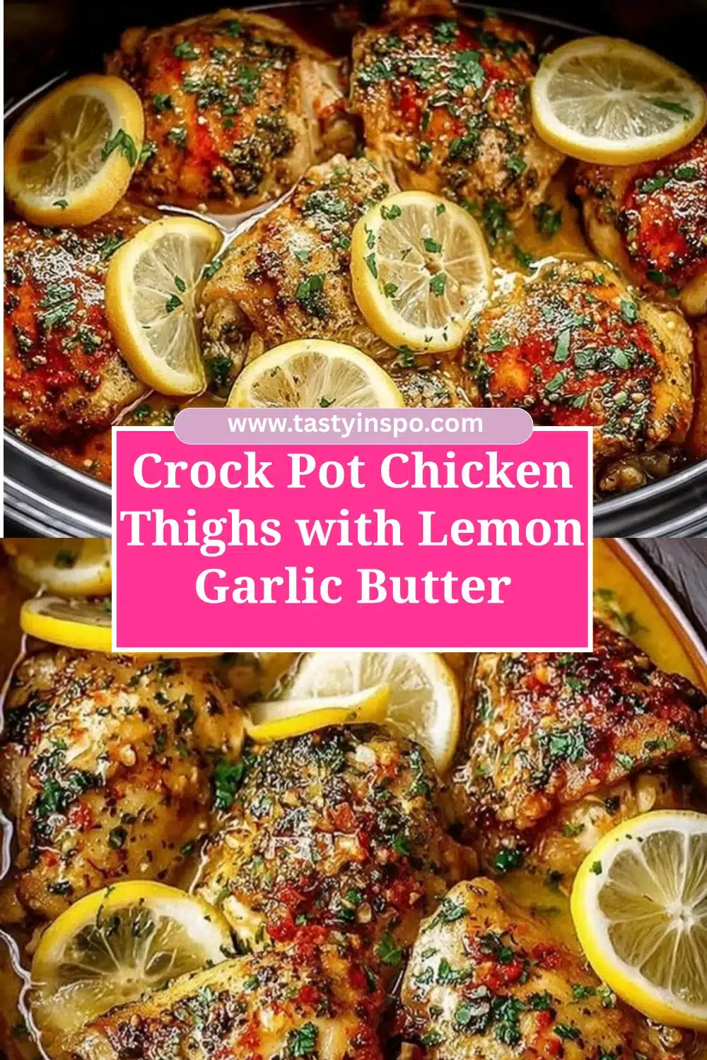 Crock Pot Chicken Thighs with Lemon Garlic Butter (Easy) 3 Crock Pot Chicken Thighs with Lemon Garlic Butter
