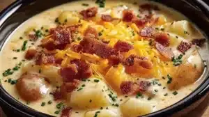 Crock Pot Crack Potato Soup in a bowl garnished with green onions.