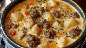 Crockpot Garlic Butter Chicken (Slow Cooker Magic in One Pot) Bowl of crockpot creamy potato hamburger soup topped with herbs