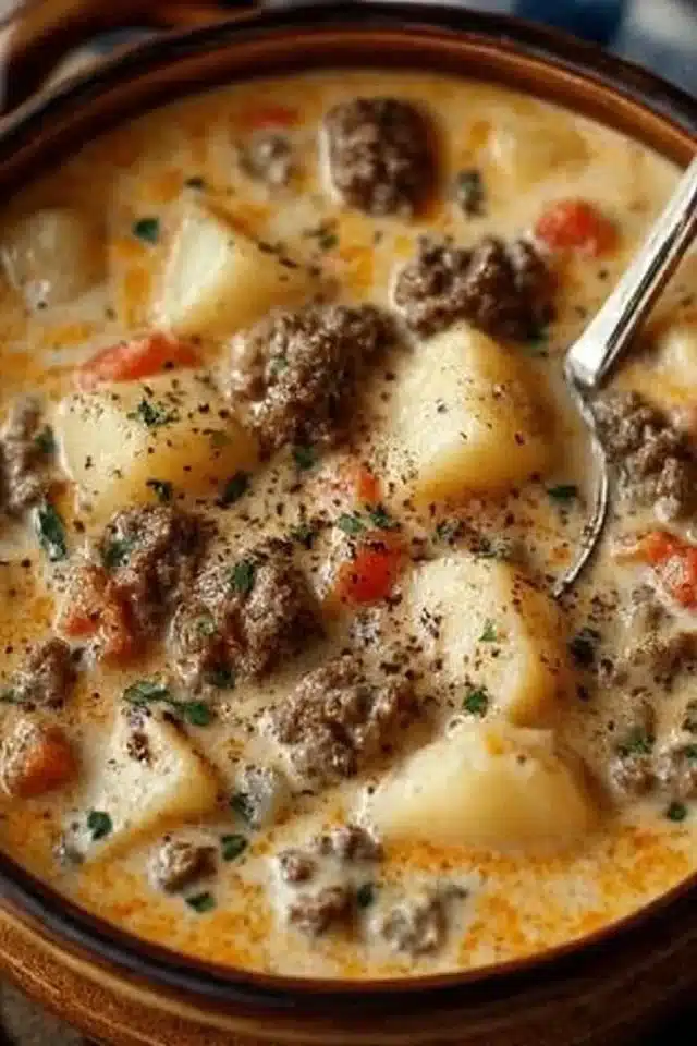 Crockpot Creamy Potato & Hamburger Soup