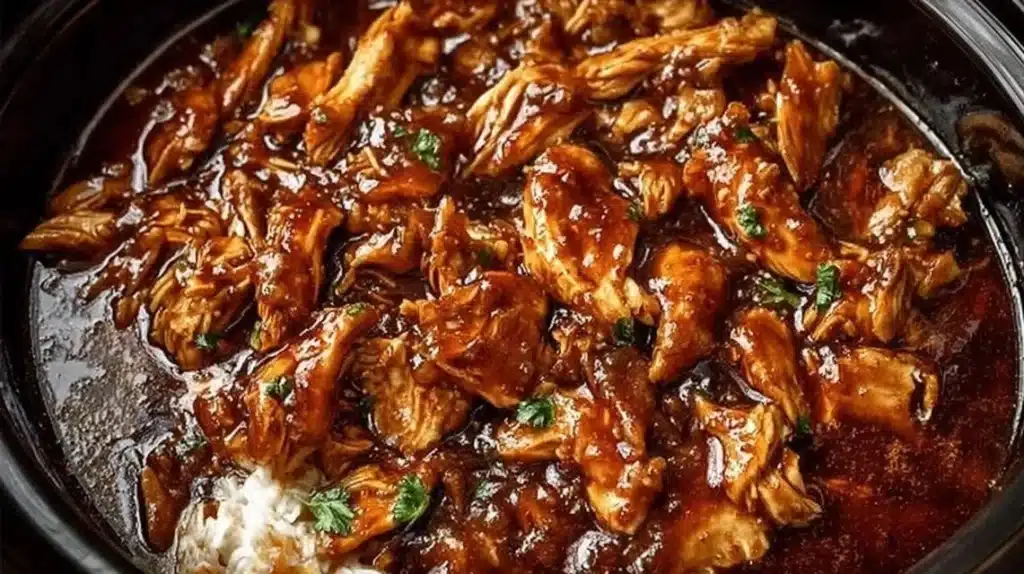 Crockpot Honey Garlic Chicken served with vegetables on a plate
