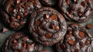 Delicious double chocolate chip cookies fresh out of the oven
