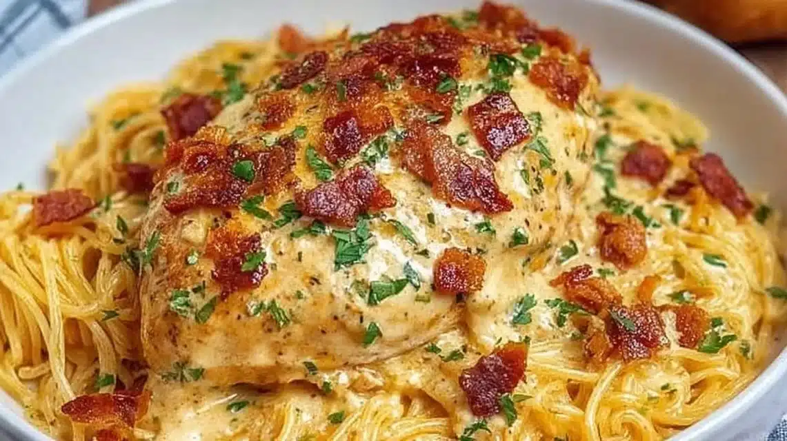 Easy Slow Cooker Crack Chicken (Creamy, Cheesy & Loaded!) 1 Delicious Easy Slow Cooker Crack Chicken topped with green onions and served in a bowl.