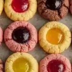 Fruity thumbprint cookies filled with vibrant fruit jams and topped with sprinkles