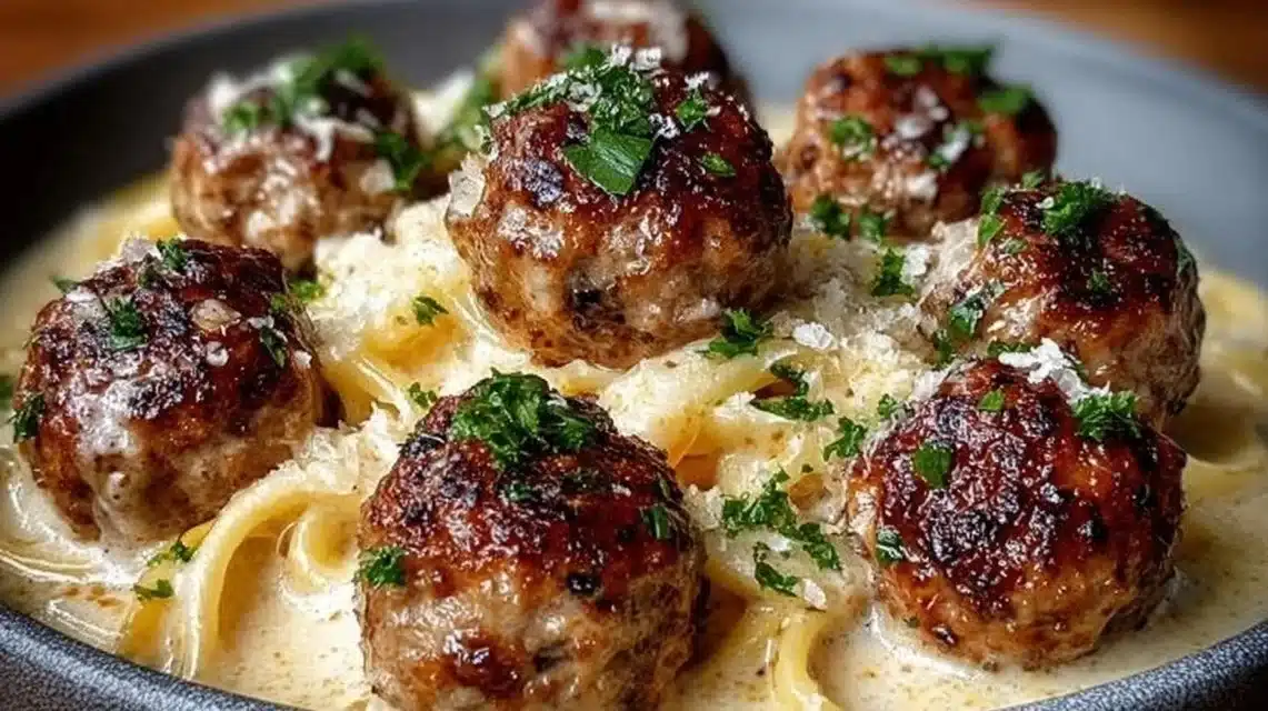 Delicious Garlic Butter Meatballs served in a creamy sauce
