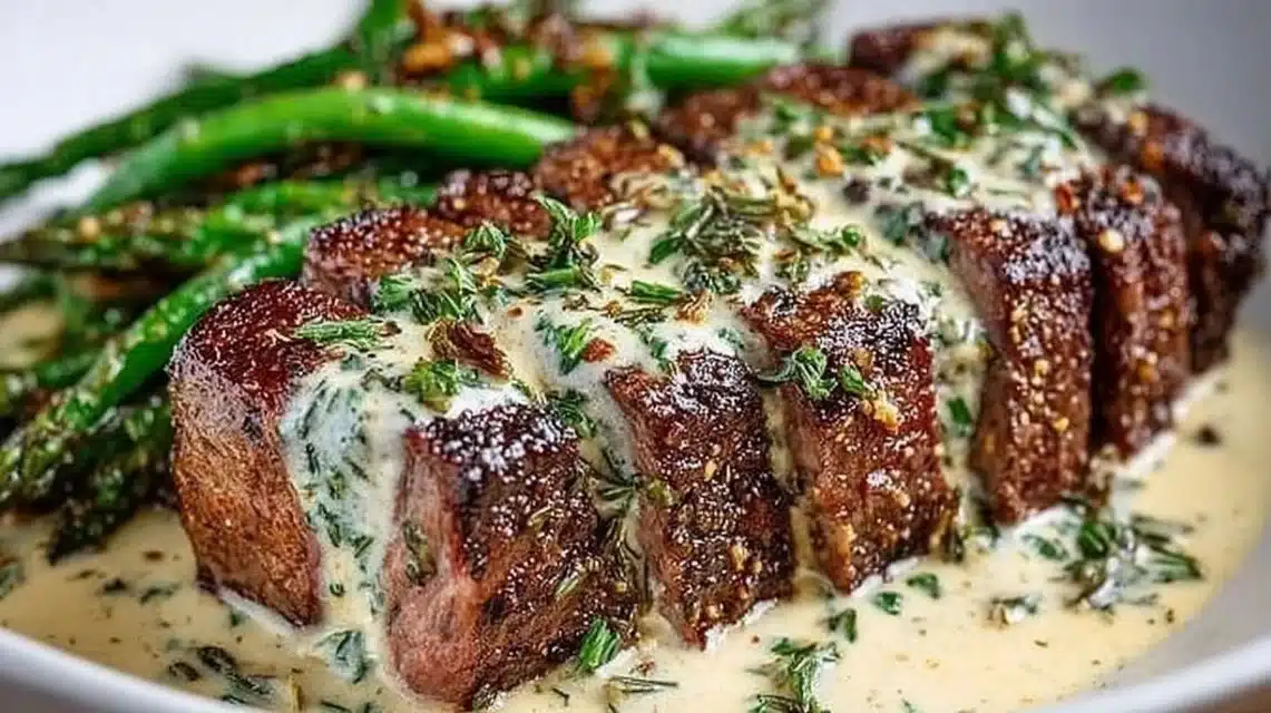 Easy Garlic Butter Steak With Parmesan Cream Sauce Ready in 25 Minutes 1 Delicious Garlic Butter Steak drizzled with creamy Parmesan sauce