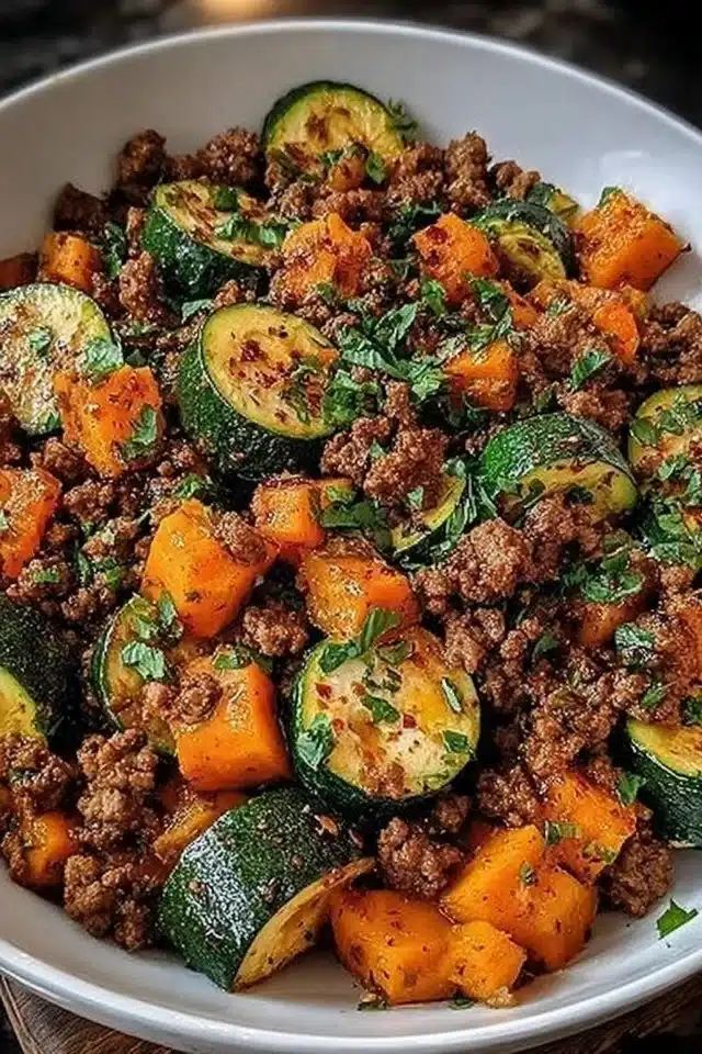 Ground Beef Zucchini Sweet Potato Skillet