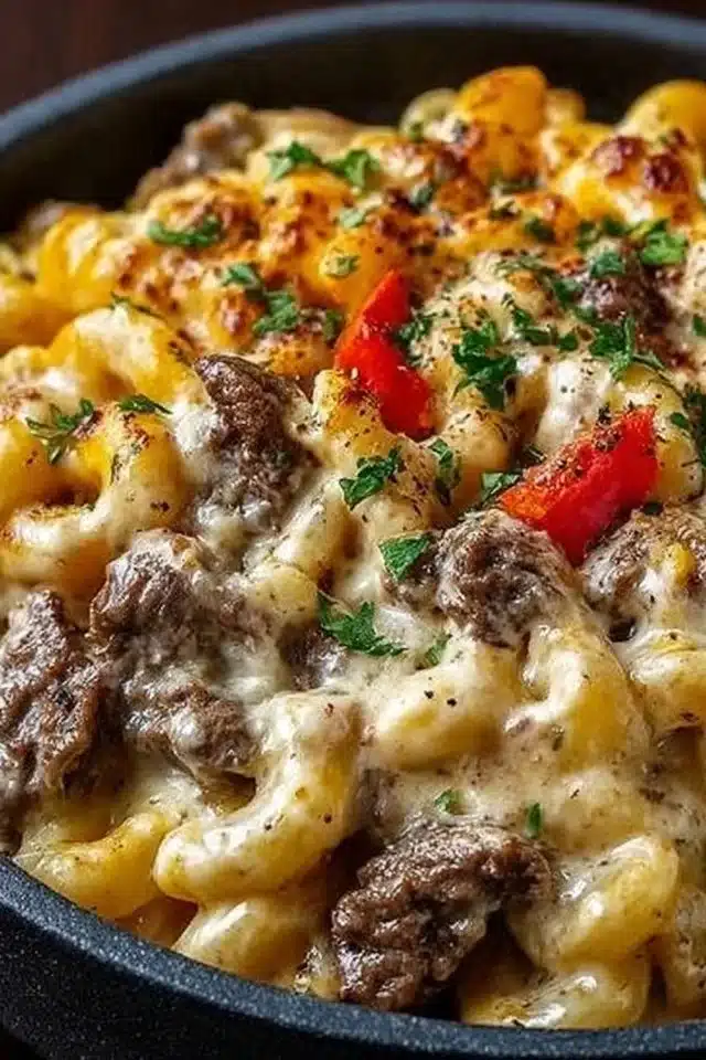 High-Protein Creamy Philly Cheesesteak Mac & Cheese Bliss