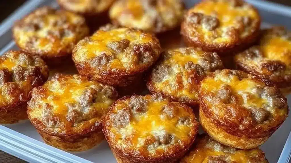 High-protein pancake sausage mini muffins on a plate