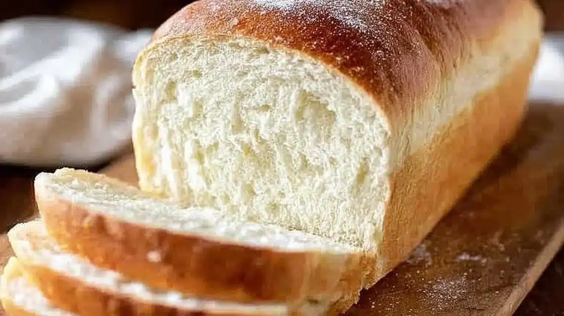 Loaf of freshly baked homemade bread on a wooden chopping board.
