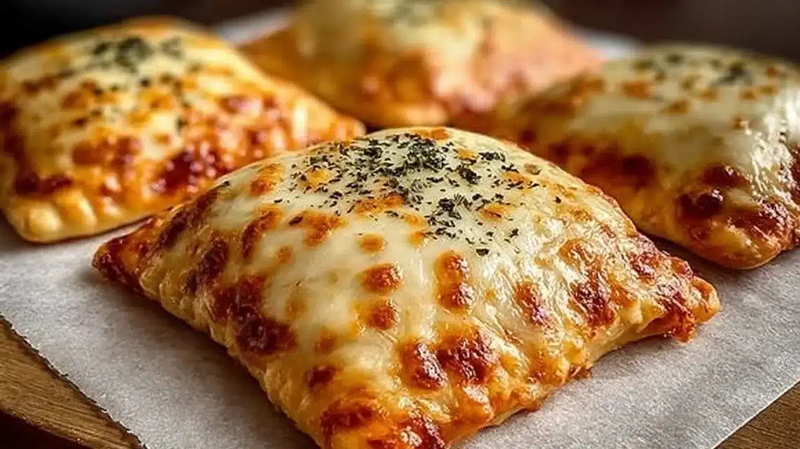 Delicious homemade cheesy pizza pockets ready to eat