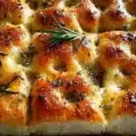 Homemade focaccia bread topped with herbs and olive oil